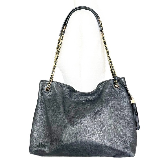 Tory Burch Handbags - Tory Burch Black Leather Thea Chain Shoulder Bag Tassels Slouchy